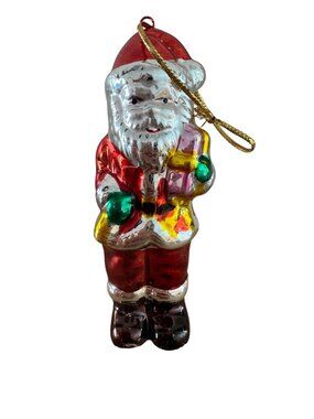 Vintage Glass Santa Claus Christmas Ornament 3.5" Hand-Painted Gold